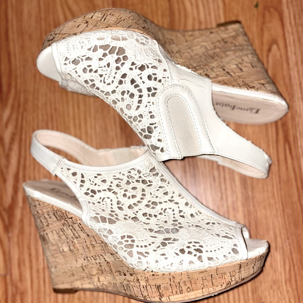 Crochet Boho Cork Platform Wedge heel Shoes Size 8.5